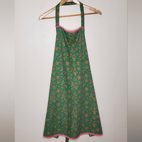 Vintage 70s Green, Pink and Yellow Printed Paisley Cooking Apron - Picture 16 of 16